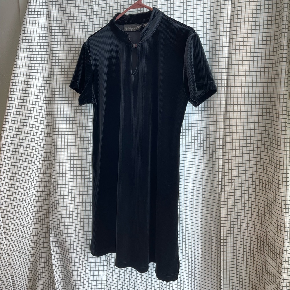 90s Liz Claiborne Dresses Black Ribbed Velour Dress Large